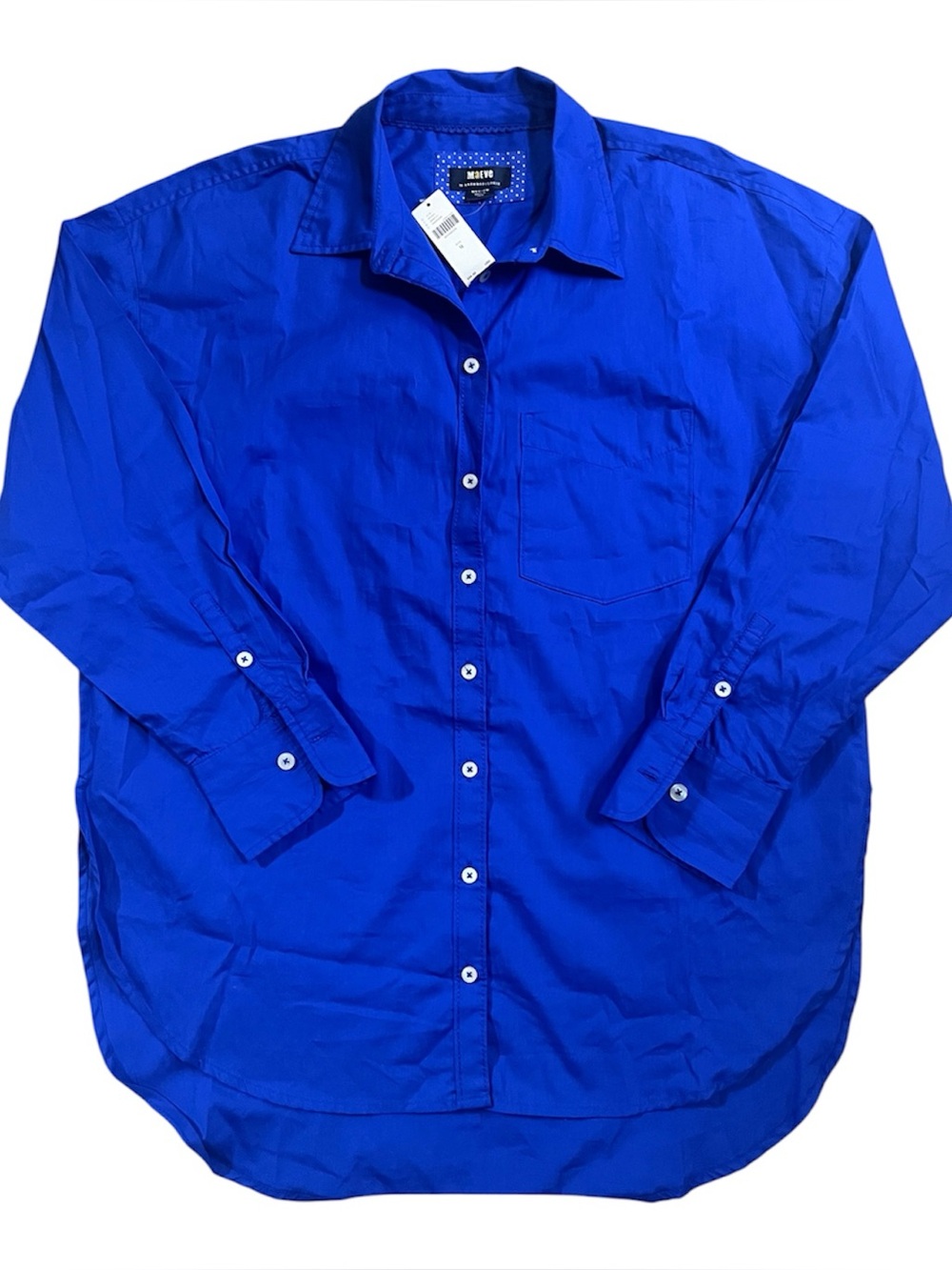 NWT Maeve By Anthropology Bright Blue Oversized Button Up Tunic Long Shirt M